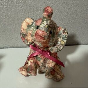 vintage Joan Baker Porcelain Patchworks floral decoupage elephant figurine